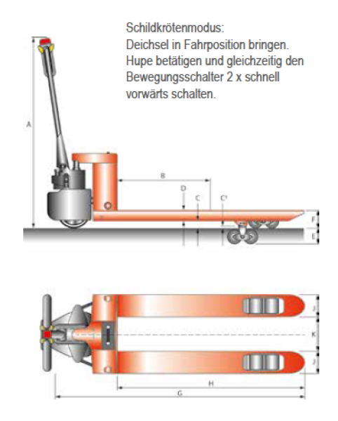 Elektrohubwagen EHW 20 ECO SEMI, Tragkraft 2,0 t / 2000 kg, Hub 115 mm, Länge 1650 mm